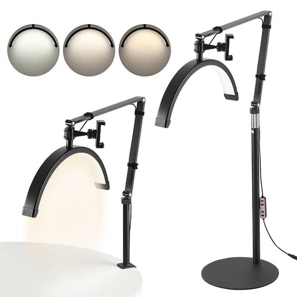 VEVOR Half Moon Light for Esthetician, 2 in 1 LED Floor and Desk Lamp Lash Light for Eyelash Extensions, Arched Eyelash Lamp