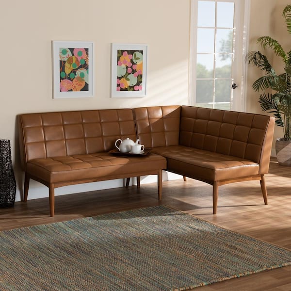 Sanford Tan and Walnut Brown Dining Sofa Bench
