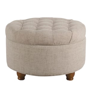 15 in. H x 25 in. W x 25 in. D Beige Fabric Upholstered Wooden Ottoman with Tufted Lift Off Lid Storage