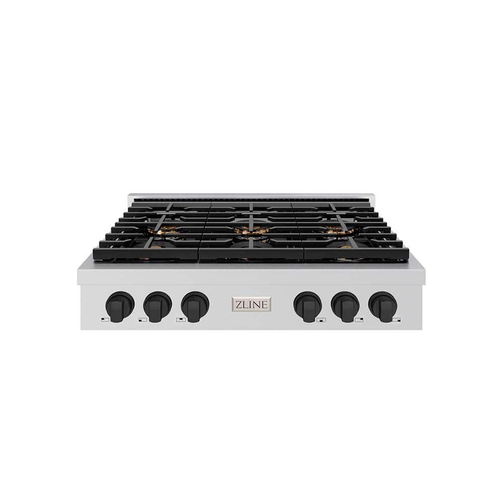 Autograph Edition 36 in. Paramount Gas Rangetop with 6 Burner DuoPro Cooktop in Stainless Steel and Matte Black Accents