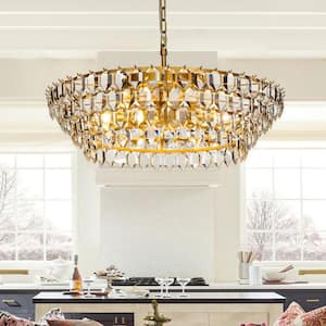 28in. 8-Lights Mid Century Gold Modern Glam 4-Tier Chandelier with Clear Crystal Accents for Dining Room