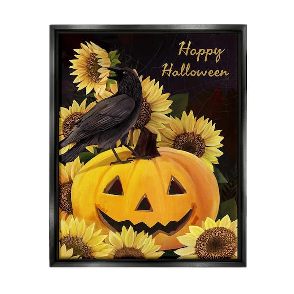 Stupell Industries Crow on Jack-o-Lantern by Diane Neukirch 1 Piece Floater Frame Graphic Print Animal Poster Art Print 31 in. x 25 in.