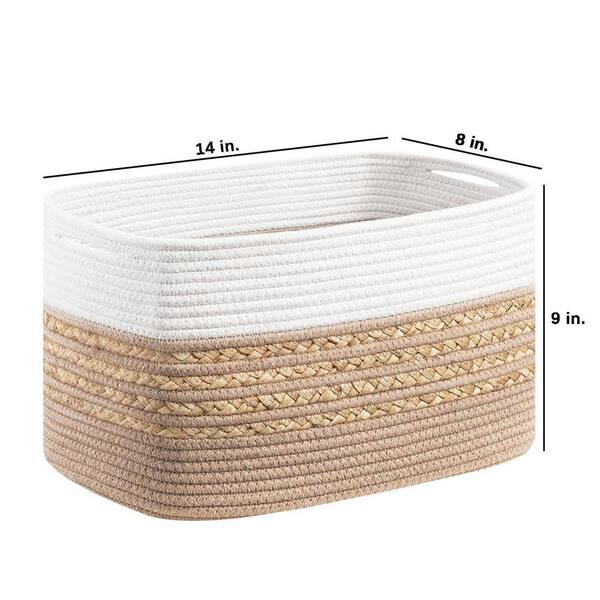 Brown 14 in. x 9 in. Cotton Decorative Basket (Set of 2) with
