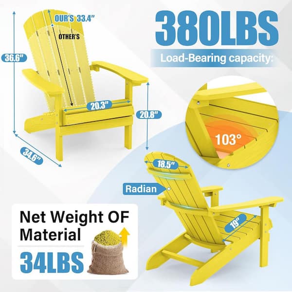 Mximu Classic Yellow Plastic Outdoor Patio Adirondack Chair (Set