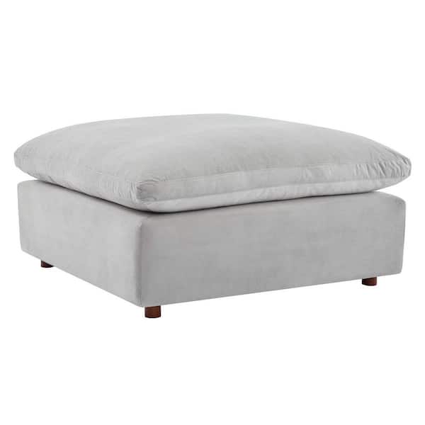 MODWAY Commix Light Gray Down Filled Overstuffed Performance Velvet Ottoman