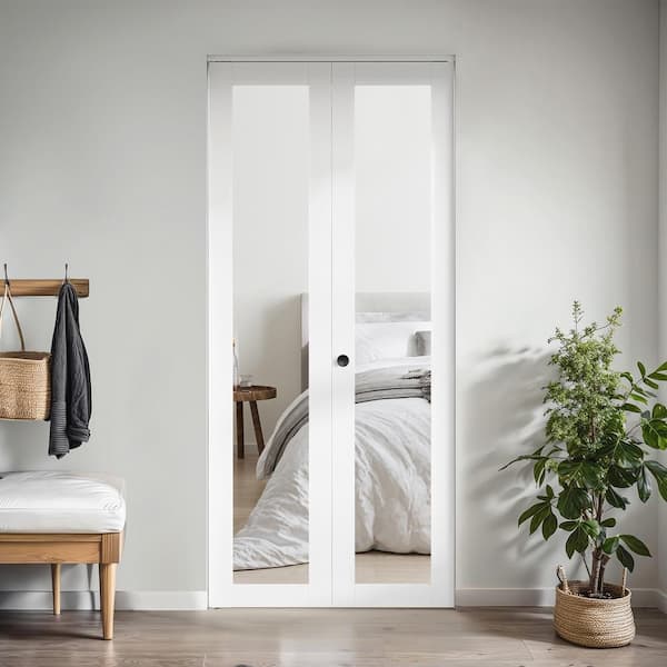 SOCBAZZAR 36 in. x 78 in. 1-Lite Mirrored Glass Solid Core White