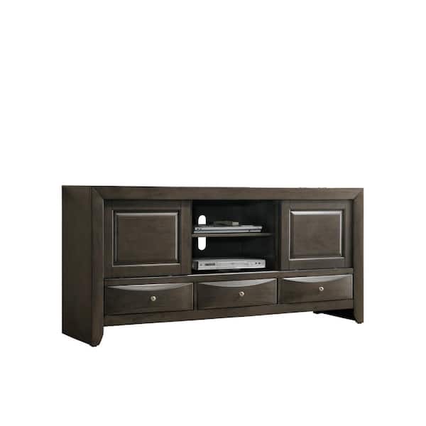 Benjara 67.4 in. Gray Wood TV Stand Fits TVs up to 62 in. with 3-Drawers and 2-Doors