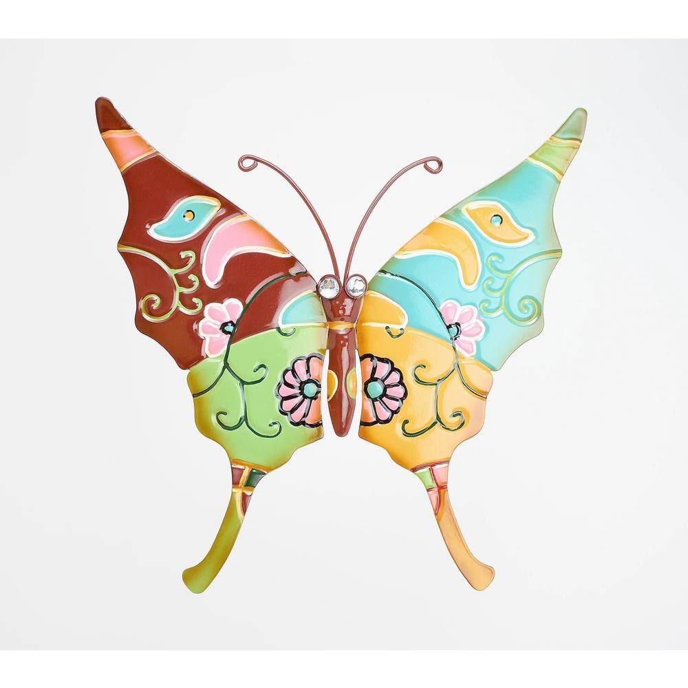 Evergreen 12 in. Butterfly Indoor/Outdoor Metal Talavera Wall Art