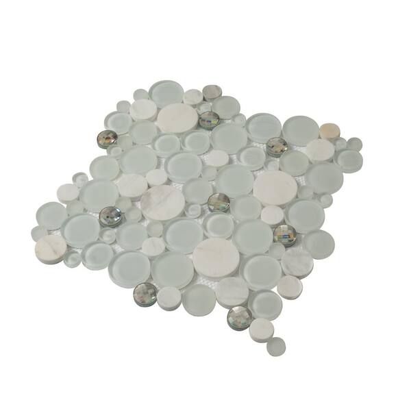 Apollo Tile White 12-in x 12-in Polished Glass; Metal; Stone Marble Penny Round Patterned Floor and Wall Tile (4.67-sq. ft/ Carton)