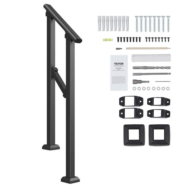 VEVOR Handrails for Outdoor Steps 1-2 Step Hand Rail Kit Transitional Carbon Steel Railings Black 36.2 in. H x 3.3 in. W