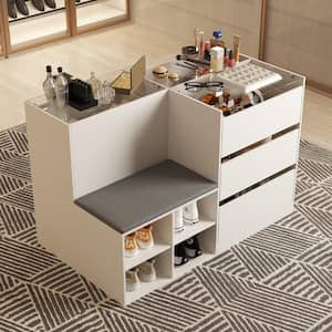 9-Drawers White Shoe Storage Bench with Seat, Glass Top For Hallway, Entryroom, Bedroom