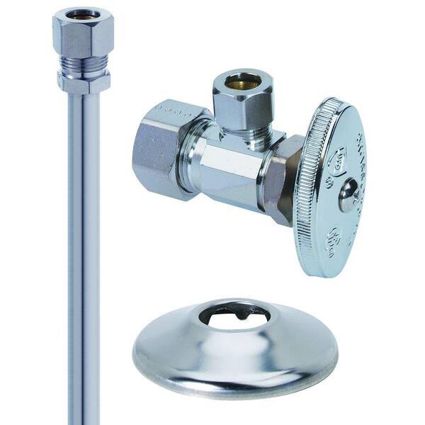 BrassCraft Faucet Kit: 1/2 in. Nom Comp x 3/8 in. O.D. Comp Brass Multi-Turn Angle Valve with 12 in. Riser and Flange