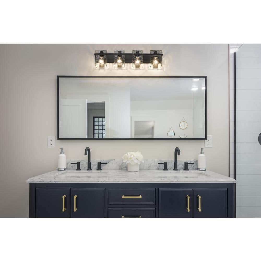 Bennington Matte Black 4-Light Vanity with Rippled Glass Shades