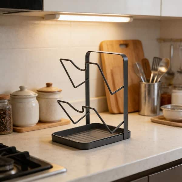 5.35 in. x 8.86 in. Space-Saving Wall Mounted Pot Rack for Kitchen Countertop Organization, Gray