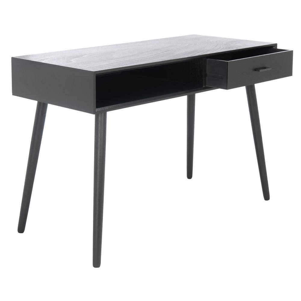 Mid-Century Charm Black Writing Desk with Splayed Legs and Drawer
