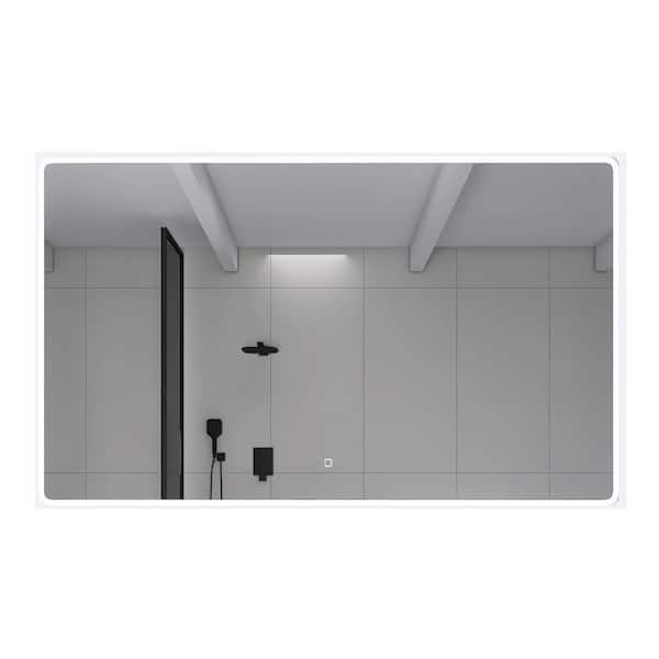 HBEZON 60 in. W x 35 in. H Rectangular Frameless Anti-Fog Wall Dimmable Bathroom Vanity Mirror in Silver with Bluetooth Speaker
