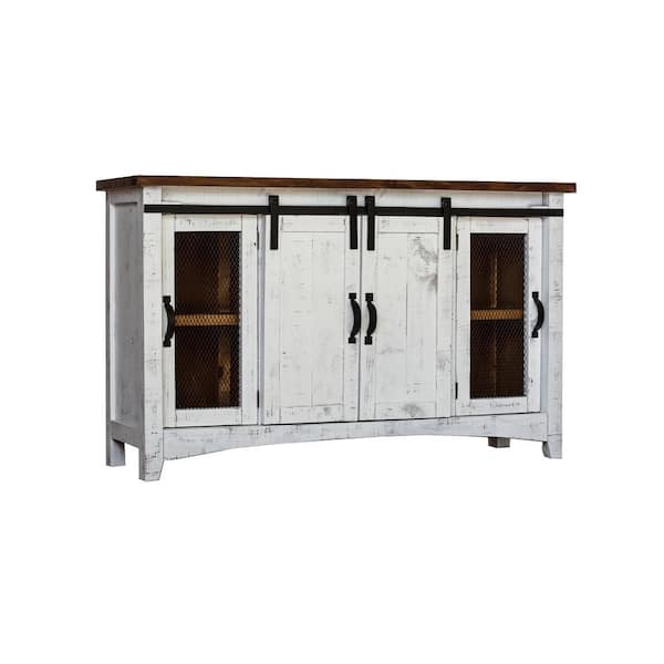 Picket House Furnishings Tucker White, Brown Top TV Stand Fits TVS up to 65 in
