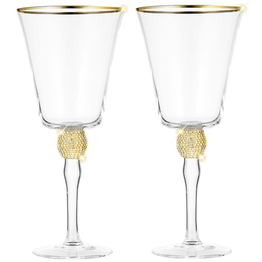 Luxurious Gold and Rhinestone Studded Wine Goblet Set