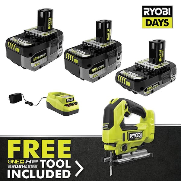 RYOBI ONE+ HP 18V Brushless Cordless Jig Saw Kit with (2) 4.0 Ah Batteries, 2.0 Ah Battery, and Charger