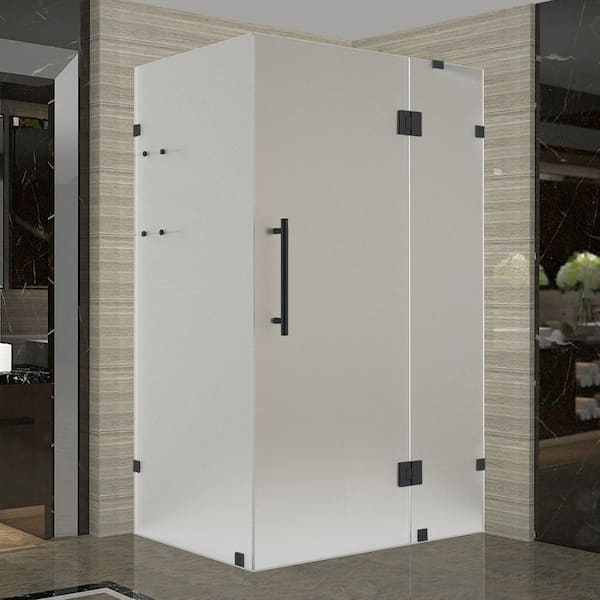 Aston Avalos GS 51 in. W. x 36 in. x 72 in. Rectangular Pivot Frameless Corner Shower Enclosure in Matte Black Frosted Glass