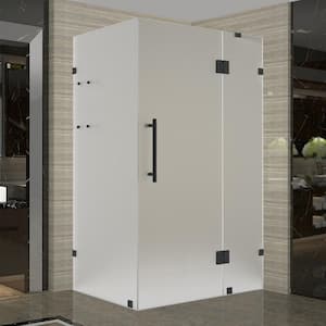 Avalos GS 52 in. W. x 38 in. x 72 in. Rectangular Pivot Frameless Corner Shower Enclosure in Matte Black Frosted Glass