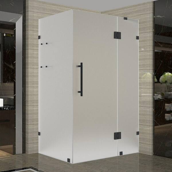 Aston Avalos GS 55 in. W. x 36 in. x 72 in. Rectangular Pivot Frameless Corner Shower Enclosure in Matte Black Frosted Glass