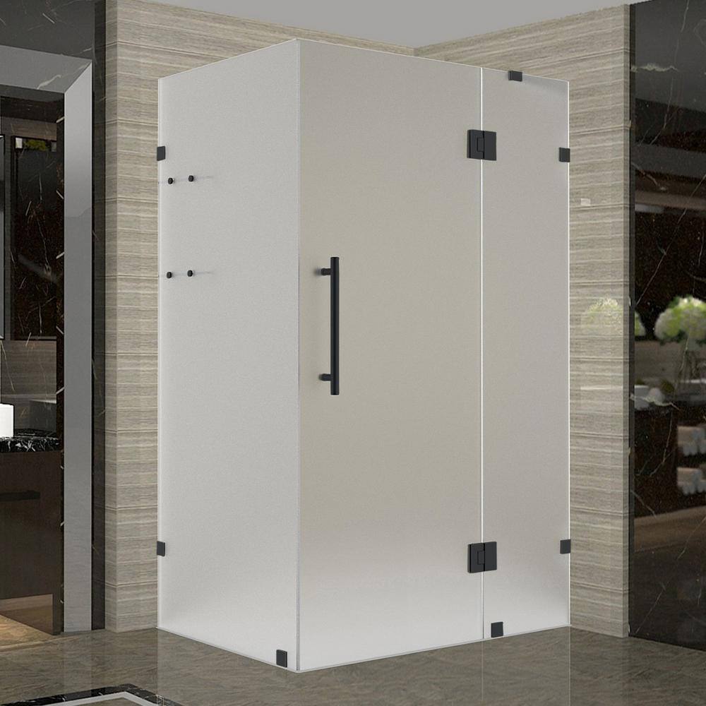 Avalos GS 60 in. W. x 38 in. x 72 in. Rectangular Pivot Frameless Corner Shower Enclosure in Matte Black Frosted Glass price history on PriceWatchPro