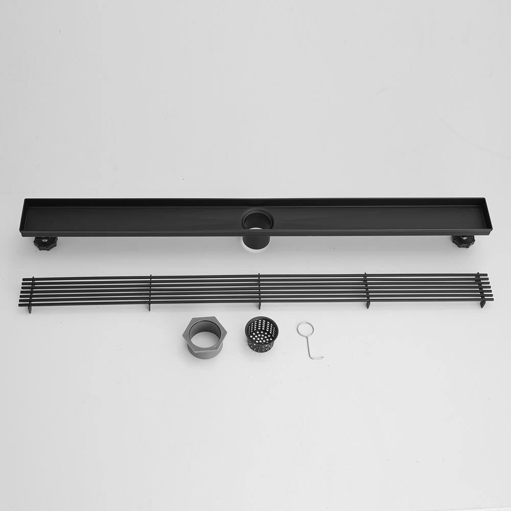 32'' Matte Black Stainless Steel Linear Shower Drain with Slot Pattern Cover