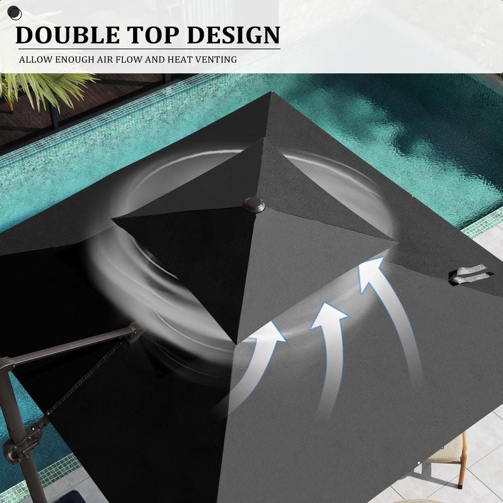 Black Heavy-Duty 10 ft Square Cantilever Patio Umbrella