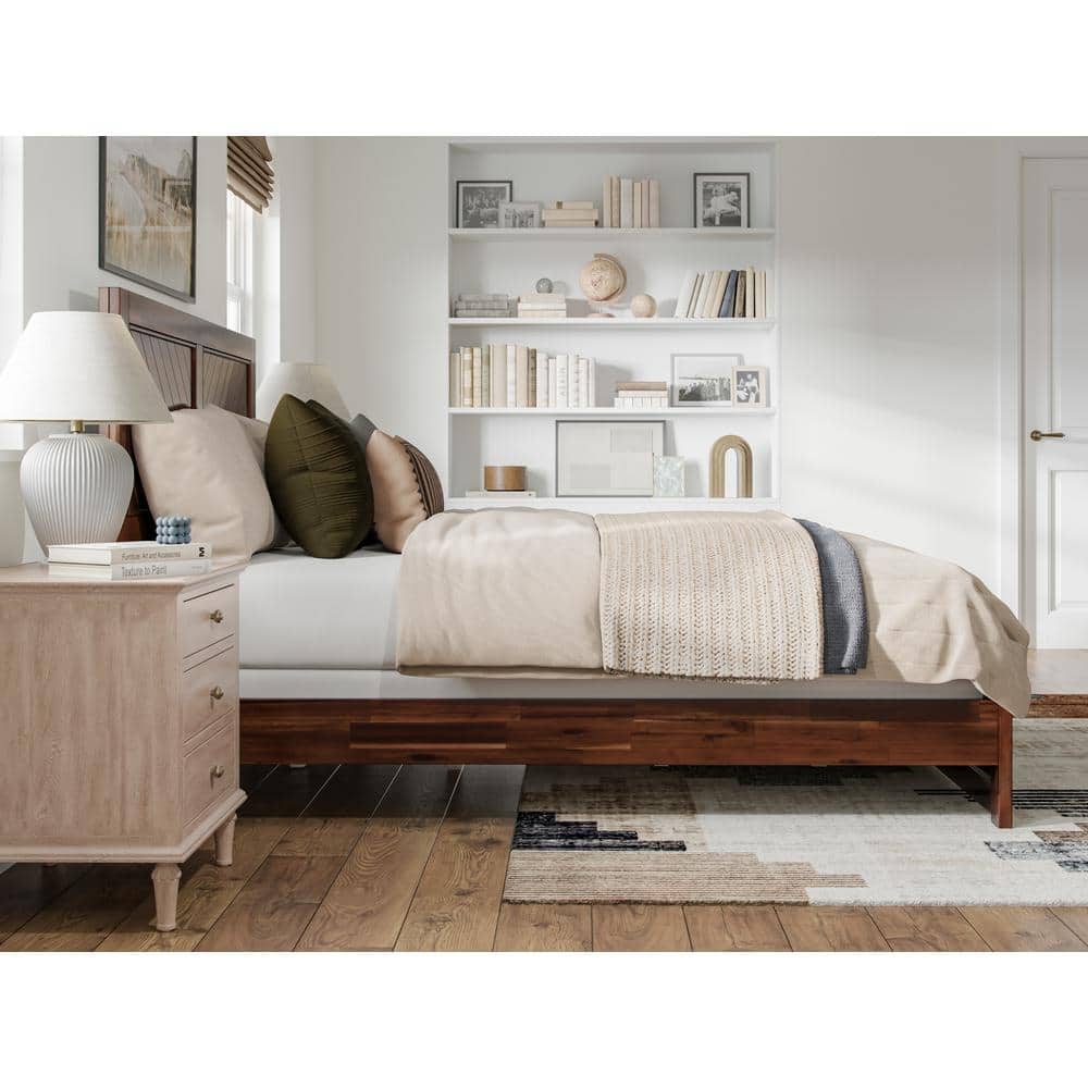 Berkshire Queen Walnut Wood Platform Bed with Chevron Headboard