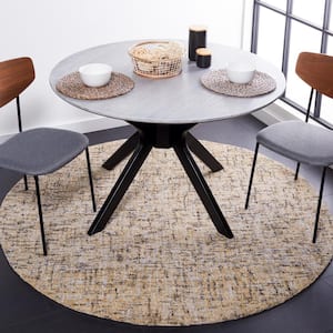 Abstract Beige/Gold 6 ft. x 6 ft. Abstract Striped Round Area Rug