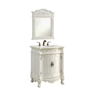 Hayman 27 in.W x 21 in. D x 33.5 in. H Bathroom Vanity in Distressed White with White Marble top