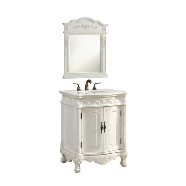 Hayman 27 in.W x 21 in. D x 33.5 in. H Bathroom Vanity in Distressed White with White Marble top