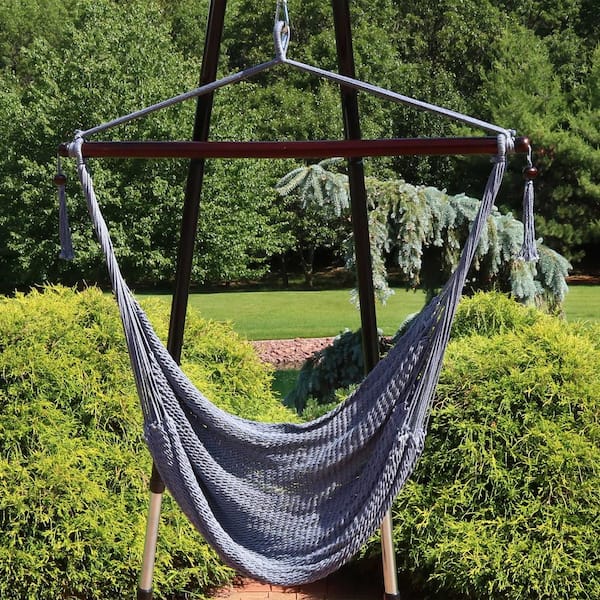 Polyester Best Sunshine Large Caribbean Hammock Hanging Chair with Footrest Large Hammock Net Chair Blue 