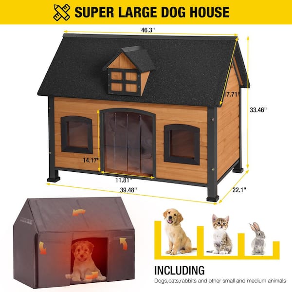 aivituvin Outdoor Insulated Wooden Dog House with Soft Liner Iron