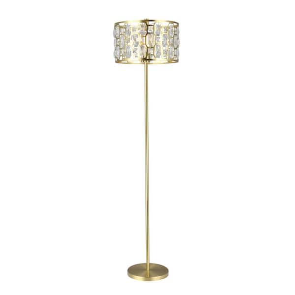 River of Goods Imogen 63 in. Gold Metal Candlestick Floor Lamp with Faceted Crystal Studded Shade