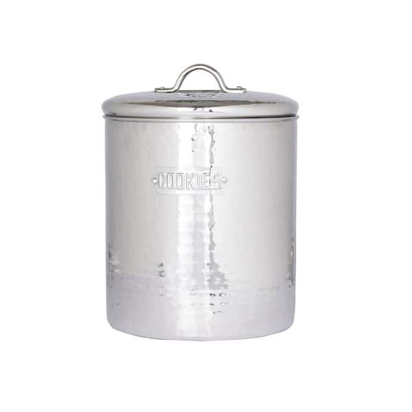 Old Dutch 6.75 in. x 9 in. Stainless Steel Hammered Cookie Jar with Fresh Seal Cover