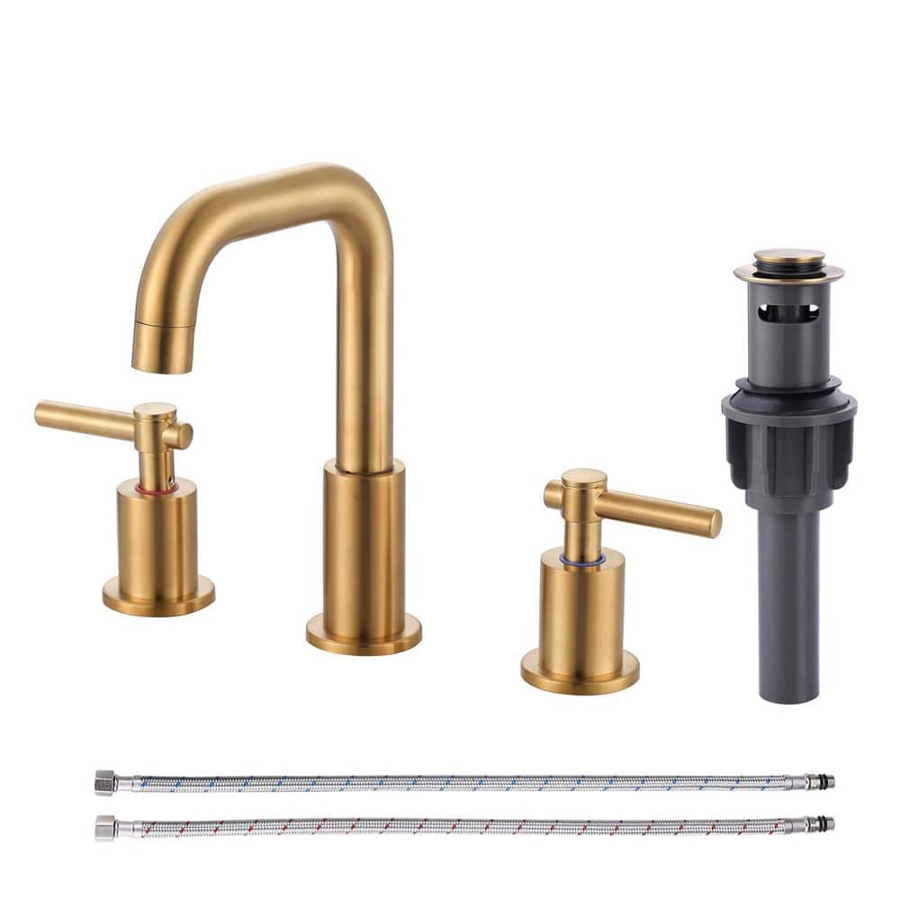 8 in. Widespread Double Handle High Arc Bathroom Faucet with Drain Kit Included and Supply Line in Brushed Gold price history on PriceWatchPro