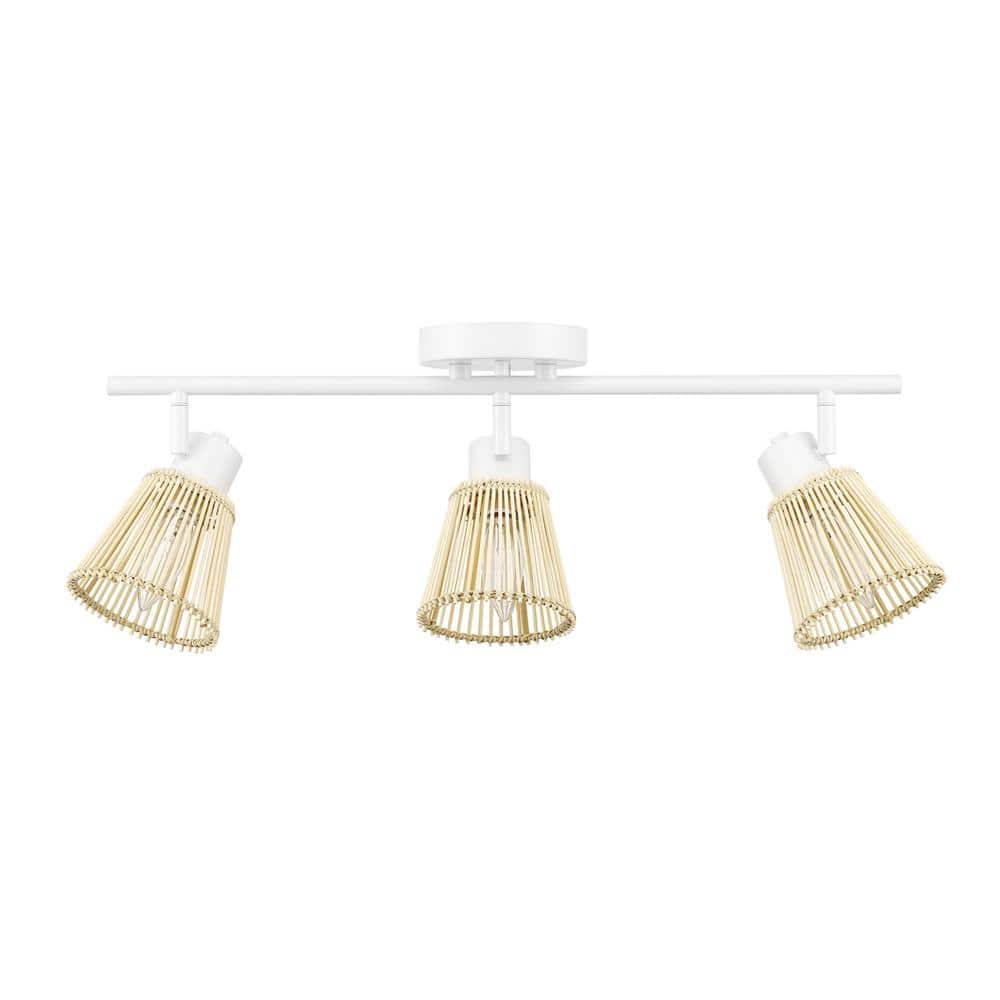Japandi 1.8 ft. Matte White Indoor Hard Wired Track Lighting Kit with Bamboo Shades Step Heads