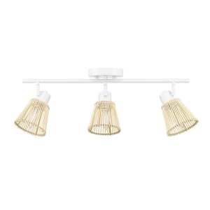 Japandi 1.8 ft. Matte White Indoor Hard Wired Track Lighting Kit with Bamboo Shades Step Heads