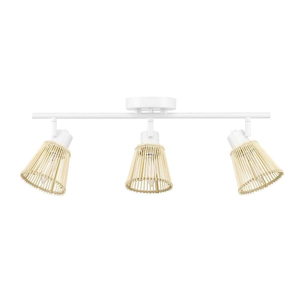 Globe Electric Japandi 1.8 ft. Matte White Indoor Hard Wired Track Lighting Kit with Bamboo Shades Step Heads