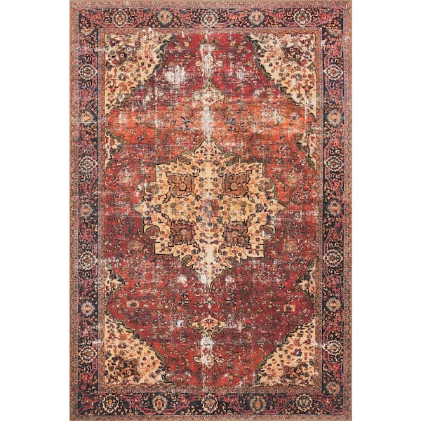 Loloi Loren Red/Navy 7 ft. 6 in. x 9 ft. 6 in. Distressed Bohemian Printed Area Rug