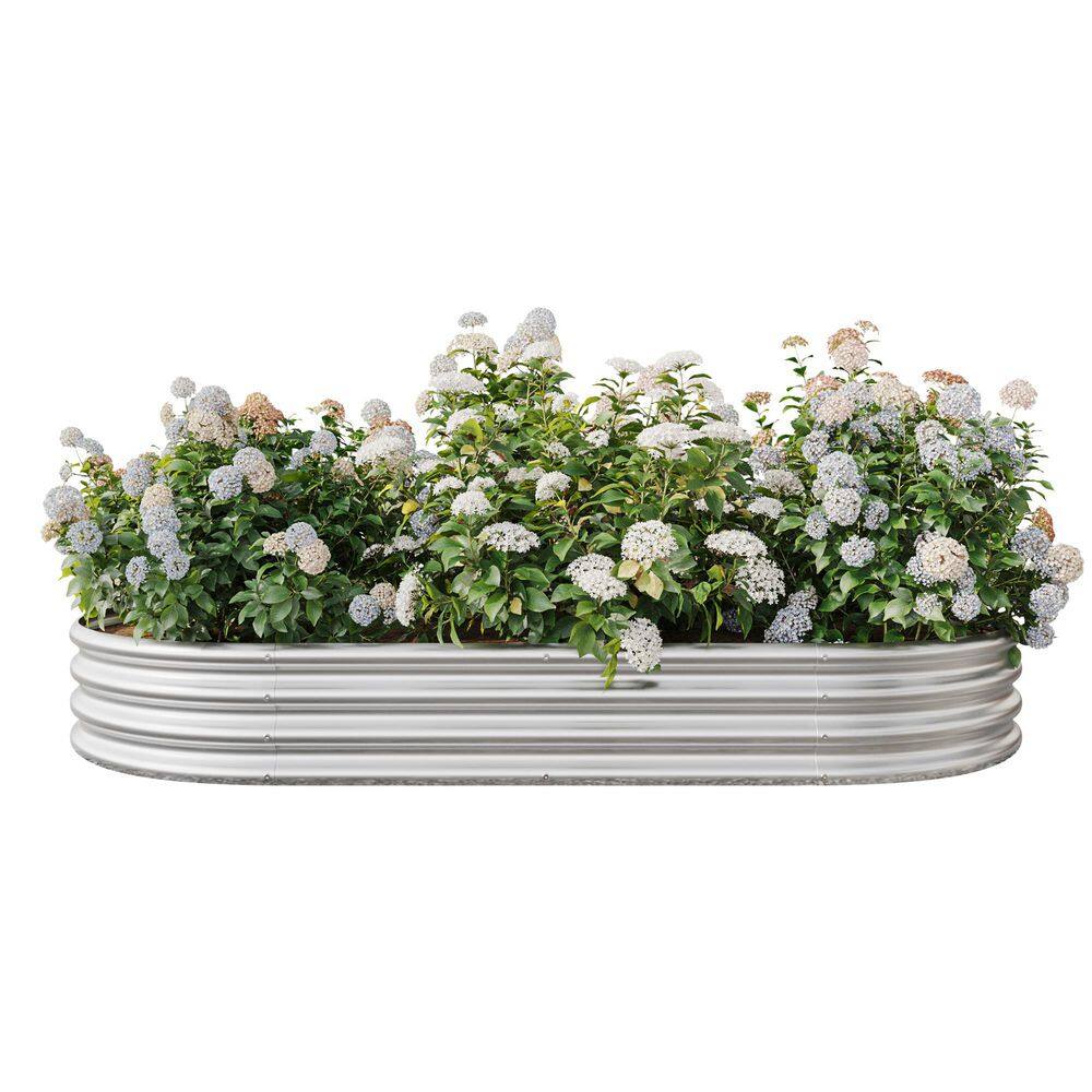 7.5 ft. x 3.7 ft. x 1 ft. Outdoor Silver Metal Oval Raised Garden Bed