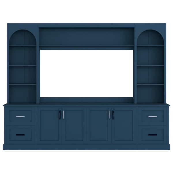 Blue Modern TV Stand with Drawers & Cable Holes, Entertainment Center Media Console Fits TVs Up to 65" for Living Room
