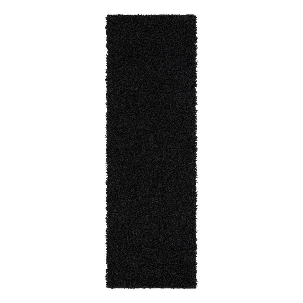 Unique Loom Solid Shag Jet Black 2' 0 x 6' 5 Area Rug 3127950 The