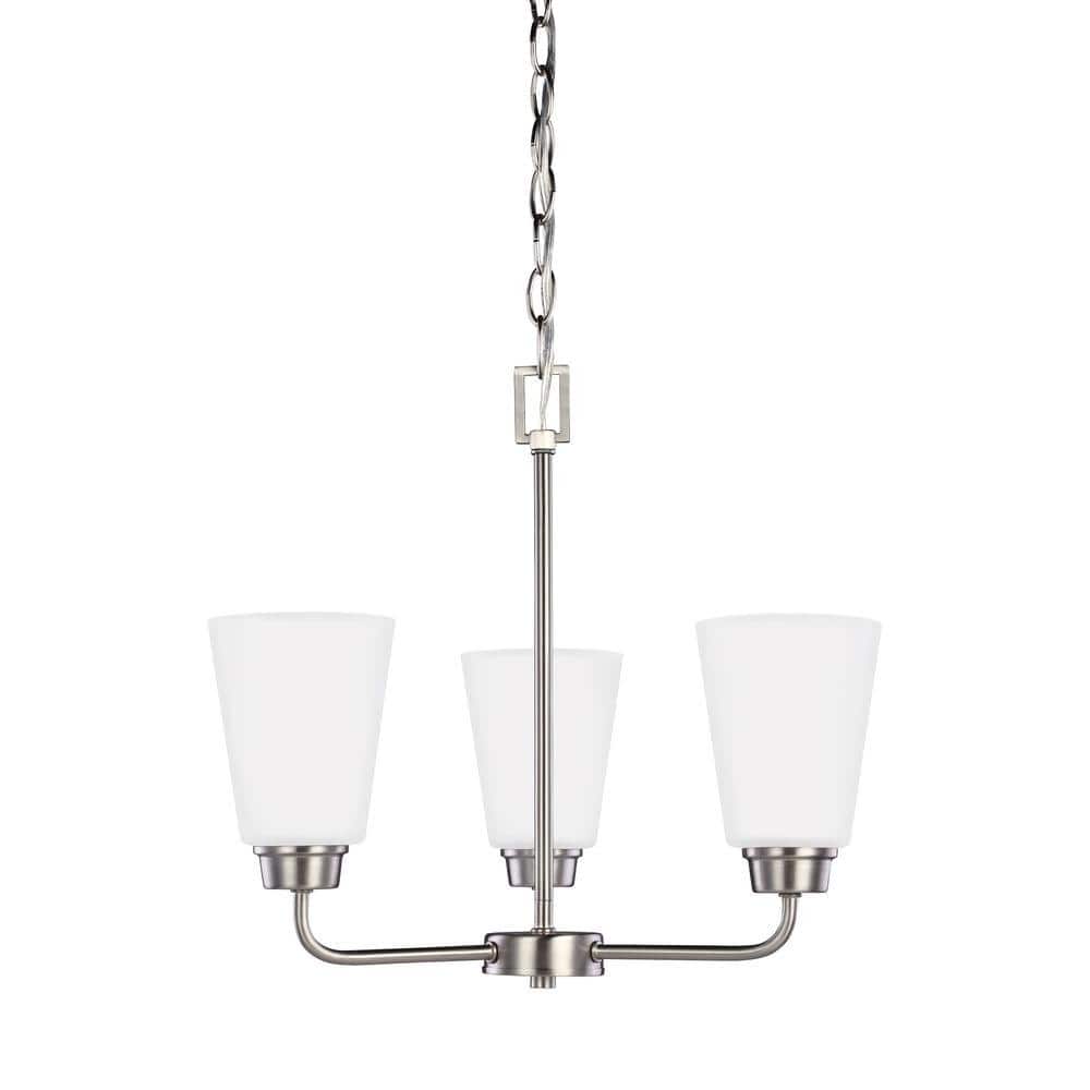 Kerrville 3-Light Brushed Nickel Traditional Transitional Single Tier Hanging Chandelier with Satin Etched Glass Shades price history on PriceWatchPro