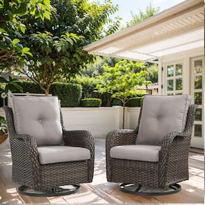 Carolina Brown Wicker Outdoor Rocking Chair with CushionGuard Gray Cushions 2-Pack