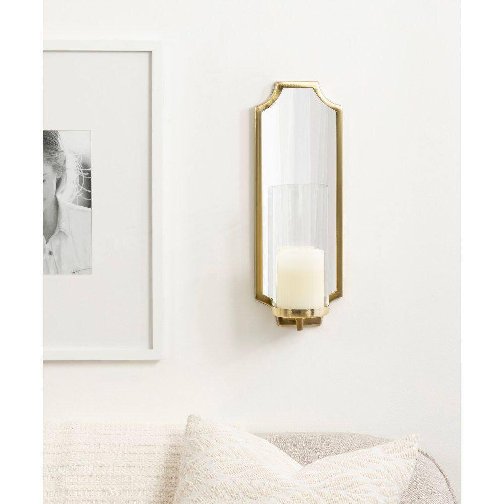 Gold Metal Mirrored Wall Sconce with Glass Candle Holder