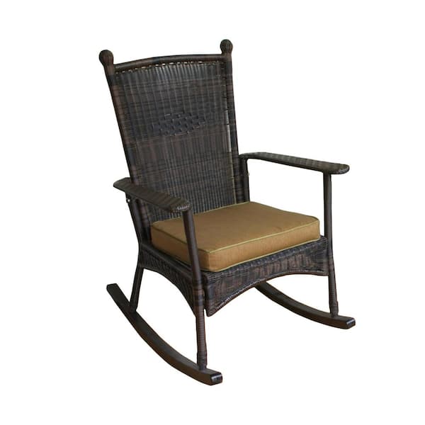 Tortuga Outdoor Portside Classic Dark Roast Wicker Rocking Chair Outdoor Patio Seating Piece with Fade-Resistant Tan Cushion
