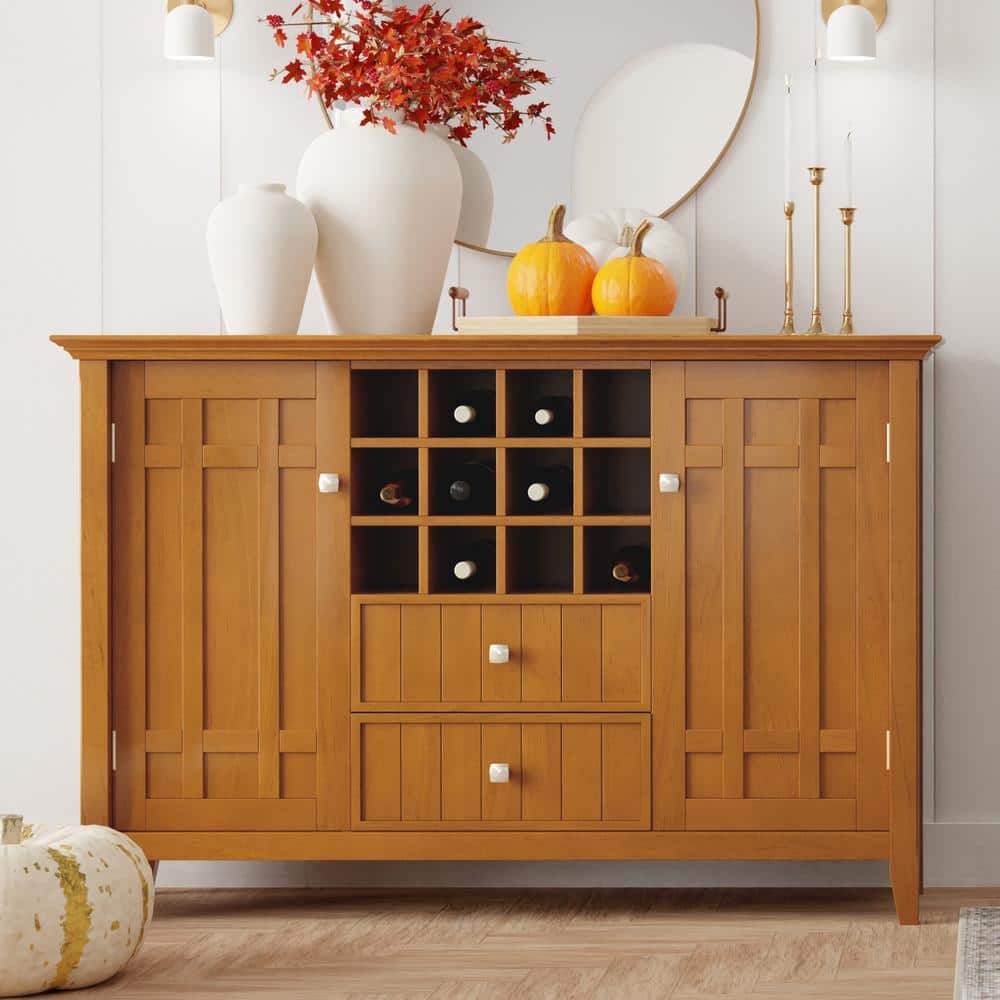Bedford Light Golden Brown Solid Wood Sideboard Buffet with Wine Rack